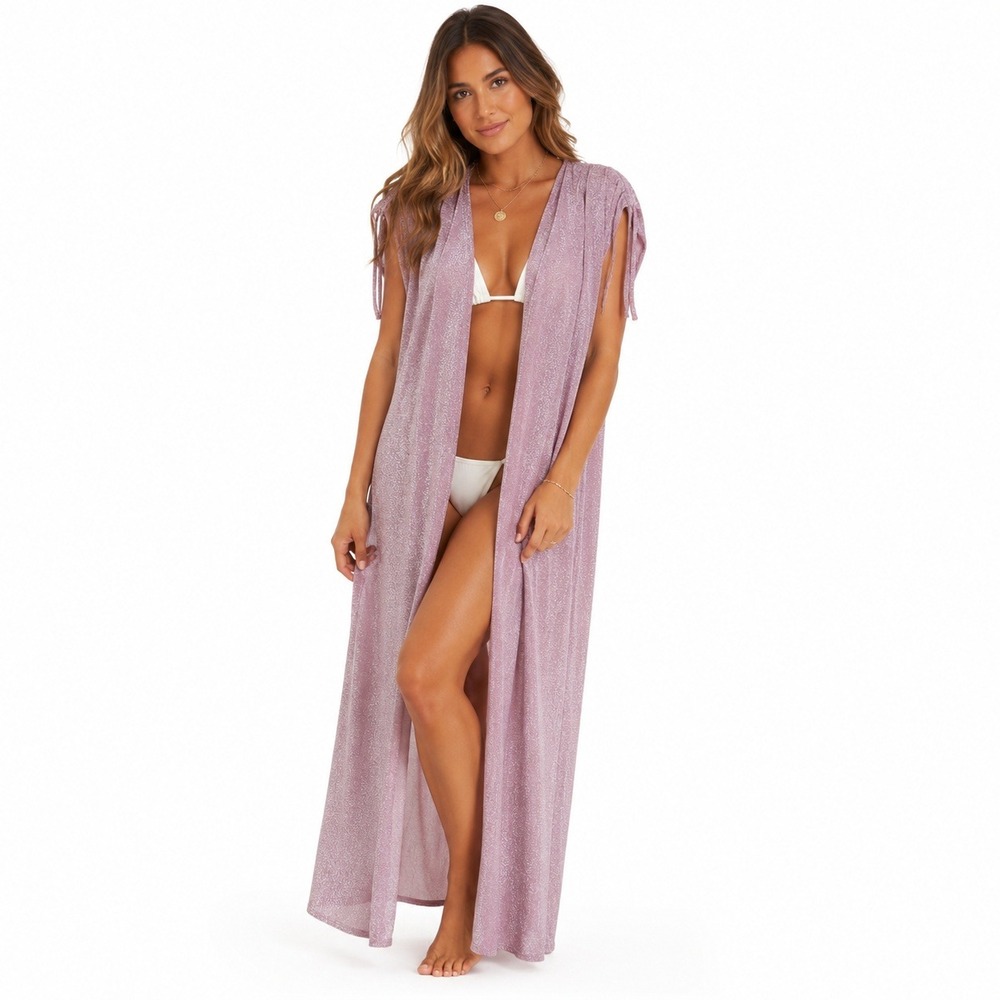 NWT Nookie Sleeveless Kaftan Pink Lurex Maxi Duster Open Front Metallic Size OS